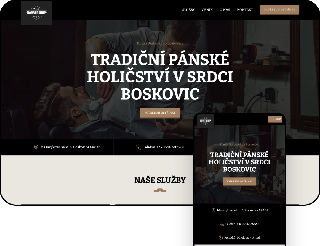 Tvorba webu pro tradiční pánské holičství v Boskovicích | Tomi's Barbershop